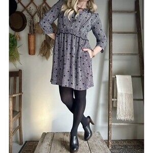 Anthropologie Maeve Black And White Galen Polka Dot Dress Size Small 3/4 Sleeve